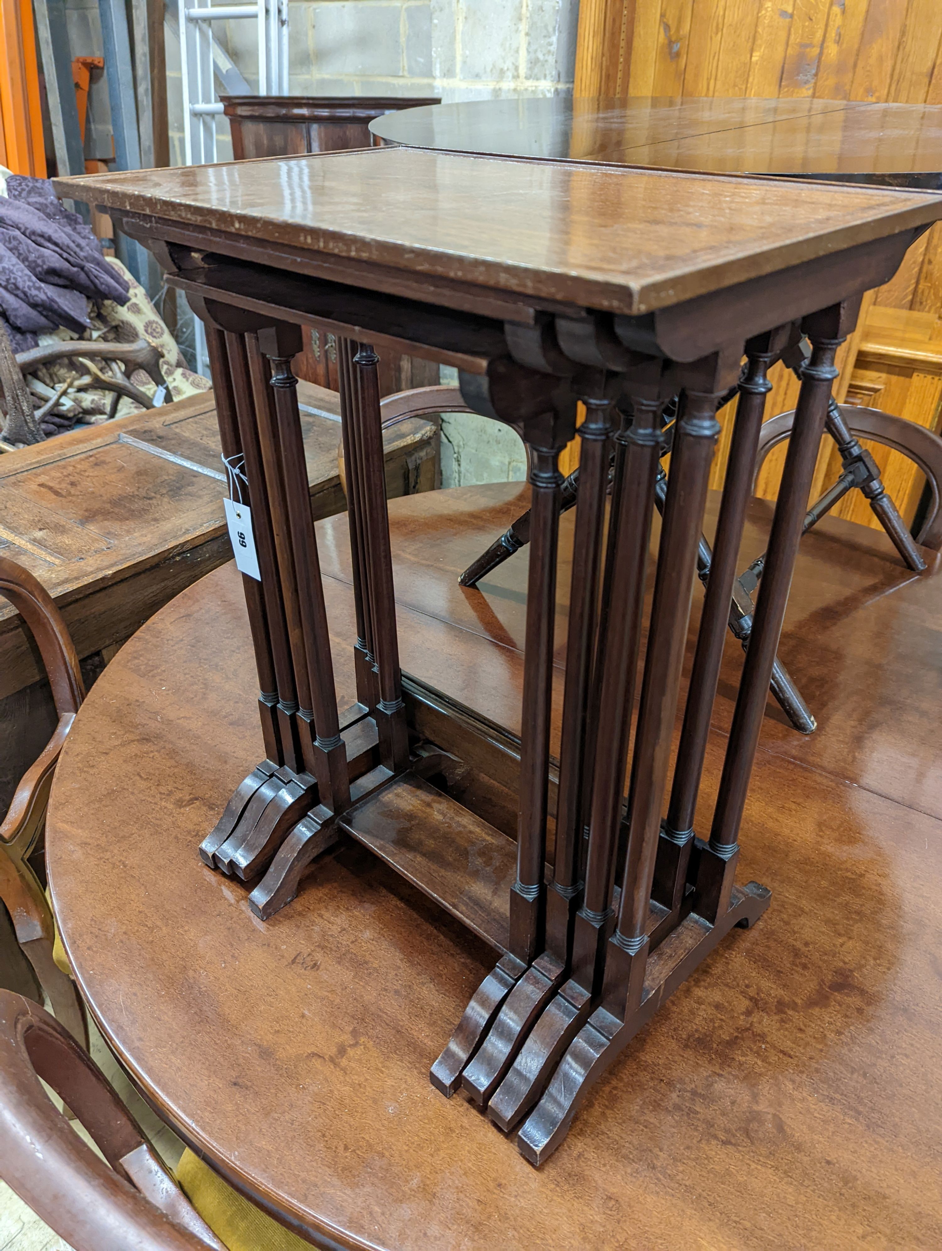 A quartetto of Regency style rectangular banded mahogany tea tables, width 47cm, depth 31cm, height 62cm